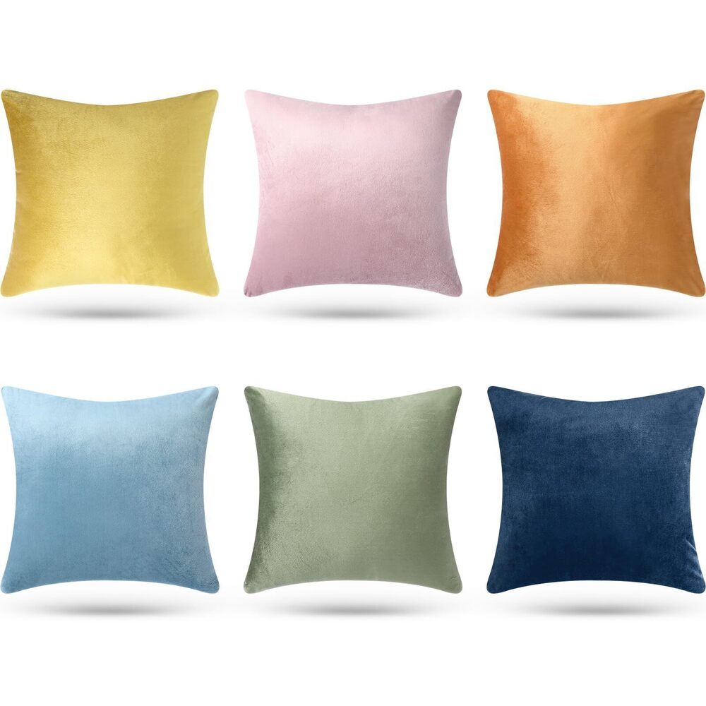 1531 6 Pcs Multicolored Velvet Pillow Covers 16 x 16 Inches Solid